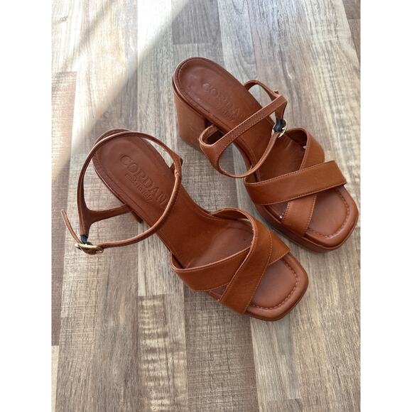 Women's Cordani Made in Italy Bowdie Platform Brown Leather Block Heels size 38 - Picture 3 of 8